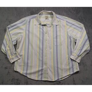 LL Bean Top Womens Size XL White Pink Striped Button Up Shirt Long Sleeve